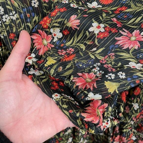 Old Navy Black Floral Gold Stripe Waist-Defined Shine Mini Dress Small Tall NWT - Picture 5 of 10